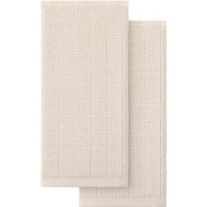 Homaxy 100% Cotton Terry Kitchen Towels(Beige, 13 x 28 inches), Checkered Designed, Soft and Super Absorbent Dish Towels, 2 Pack
