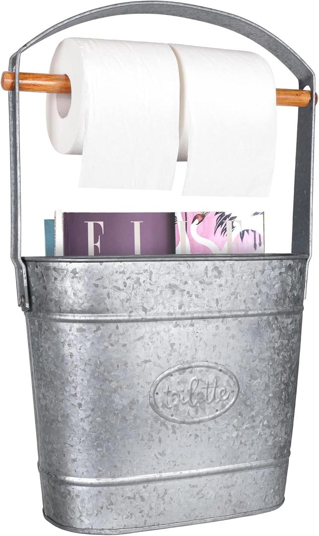 Autumn Alley Farmhouse Toilet Paper Holder - Free Standing With Reserve Storage for Mega Rolls, Magazines - Bathroom Accessories, Galvanized Decor