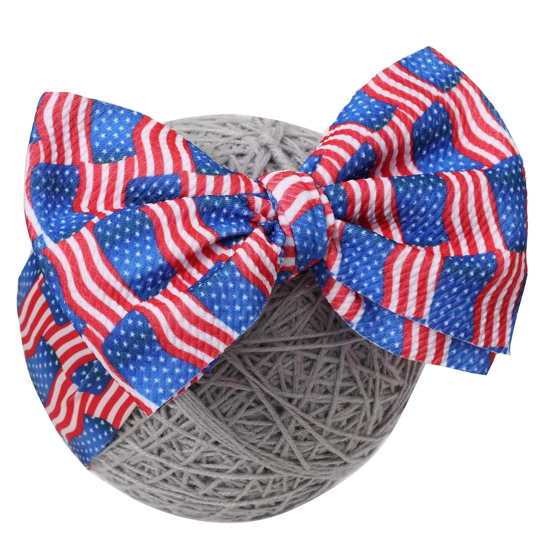 3 x 4th of July Baby Girl Bows,Large Double Bows Headband with Star Handmade Stretchy Hairbands for Newborn/Infant bows,or 1-3 Year Kids