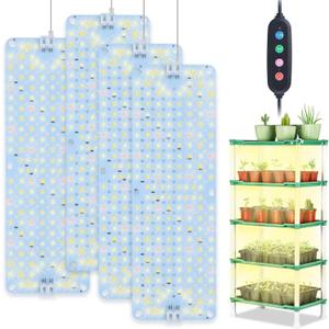 4Pack Panel Grow Lights for Indoor Plants, Seed Starting, Vegetables with 4/8/12/16/20 Hr Timer, 40W Full Spectrum LED Plant Growing Lamps for Cabinet/Shelves/Greenhouse, Plug-and-Play, Connect Freely