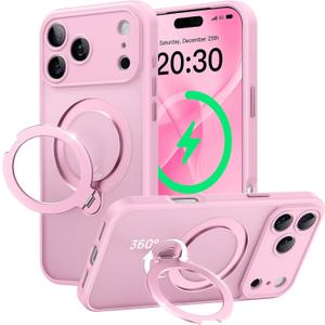 360 Spin Magnetic Stand for iPhone 17 Pro Max Case, [Fit for MagSafe][Military Protection][Full Camera Protection] Adjustable Kickstand iPhone Case for iPhone 17 Pro Max 6.9", Pink