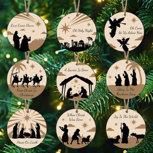 Chunful 36 Pieces Christmas Nativity Ornaments Wooden Christian Religious Faith Jesus Tree Ornaments Xmas Decoration Nativity Manger Scene Hanging Ornament Gift Set for Family Xmas Tree(Stylish Style)