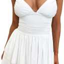eoeoo Women's Sexy V Neck Tank Ruffle Mini Dress Sleeveless Mesh Flowy Short Dresses XL