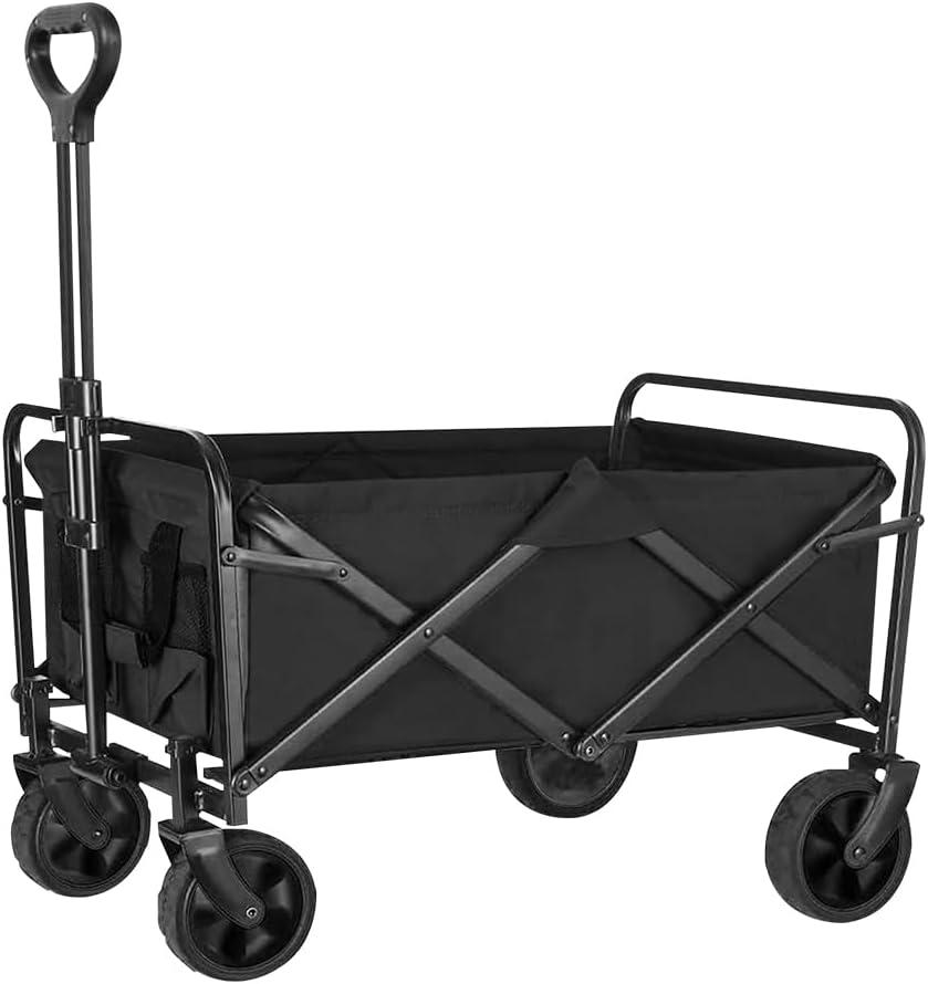 Heavy Duty Collapsible Garden Cart with Adjustable Handle and Cup Holders - Portable Utility Wagon for Beach, Camping, Sports & Shopping