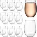 Tebery 20 Pack Unbreakable Plastic Wine Glasses Stemless, 16 Oz Clear Drinking Glasses Wine Cups, Disposable & Reusable for Champagne, Dessert, Food Samples, Catering, Weddings