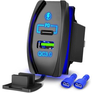 Nilight Rocker Switch Style USB Outlet Socket Fits Panel 4.2A PD Type C and QC 3.0 12V 24V Fast Socket Dual Outlets Port for Cars Boats Trucks RVs