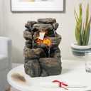 Cascading Indoor Tabletop Water Fountains with LED Light - Rockery Waterfall Fountain - Quiet and Relaxing Water Sound - Small 9.7 Inch Desktop Size - Home/Office Decor