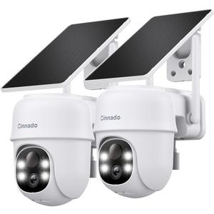 2K Cameras for Home Security-2.4G WiFi Outdoor Camera Wireless Solar/Battery Powered with solar panel, 360 Viewing, AI Human Detection, Color Night Vision, with SD Storage, Works with Alexa(2 Pack)