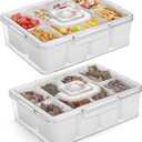 2 Pack Snackle Box Charcuterie Container, Divided Serving Tray with Lid and Handle, Portable Snack Boxes Platters Organizer for Fruit, Nuts, Candy, Veggie, Party, Picnic