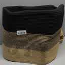 OIAHOMY 108L Large Cotton Rope Basket, Rectangle Woven Baskets for Storage, Nursery Blanket Storage Living Room, Toy Basket With Handle-25x16x16-Yellow Black