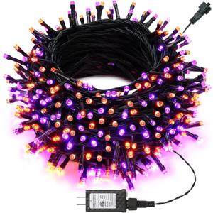 Joomer Orange Purple Halloween Lights, 100FT 300 LED String Lights with 8 Modes Timer Waterproof Plug in Indoor Outdoor String Light Connectable for Halloween Decorations