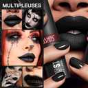 USHAS Black Lipstick, Long Lasting Matte Lipstick, Smudge Proof, Transfer Resistant Lip Color, Waterproof, Lipstick for Halloween Makeup (Black, 2Pcs) (1 Count (Pack of 1))