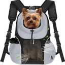 WOYYHO Pet Dog Carrier Backpack Small Dog Front Backpack Ventilated Mesh Dog Travel Back Pack with Safety Belt for Travel Hiking Cycling Outdoor Use (L (10-14 lbs), Grey)