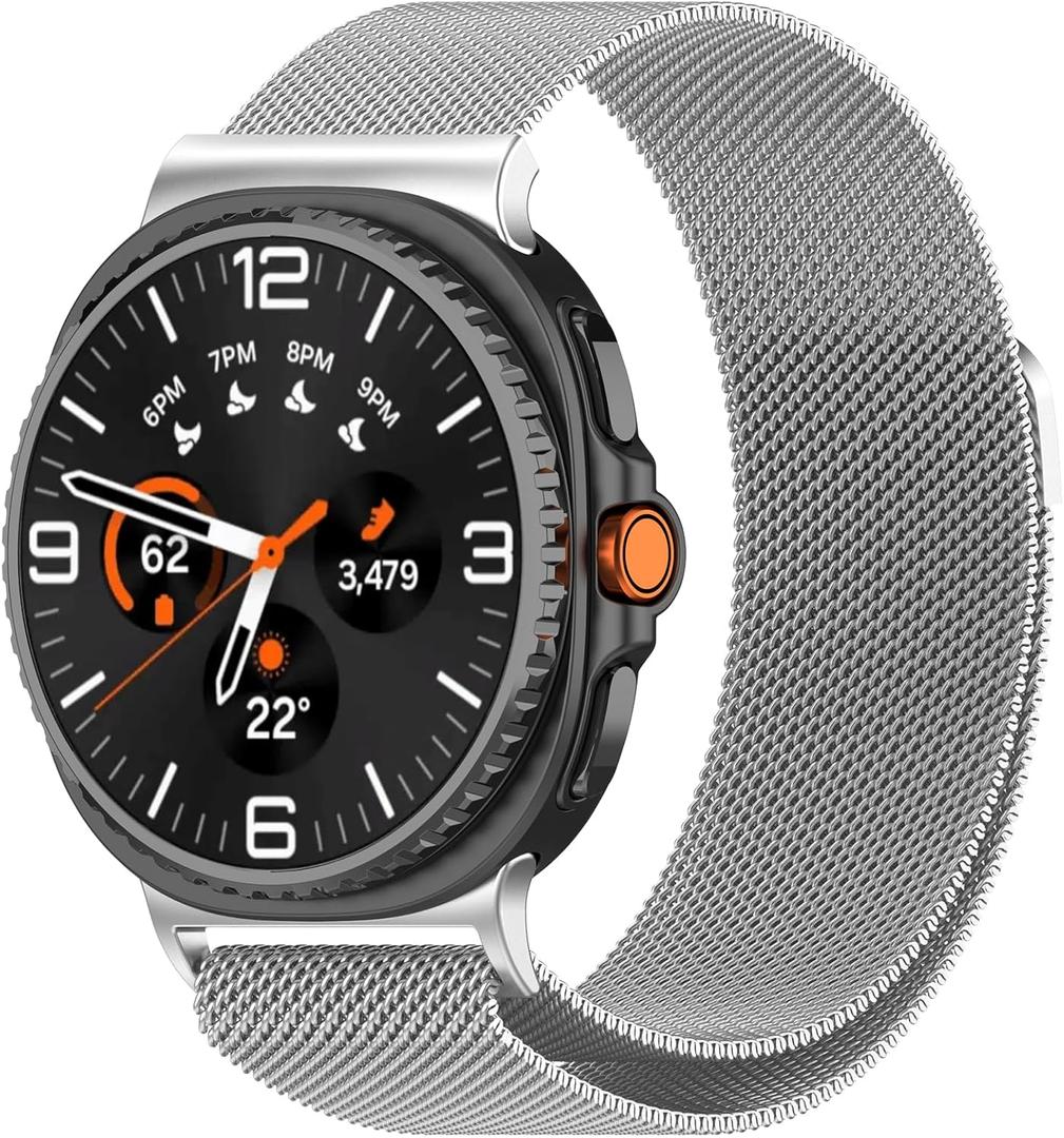 Bands Compatible with Samsung Galaxy Watch 8 40mm/44mm/Classic 46mm 2025, Magnetic Milanese Loop Mesh Metal Stainless Steel Replacement Wristband for Men Women (Silver)
