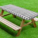 UMINEUX Fitted Rectangle Tablecloth for 6 ft - Plastic Vinyl Flannel Backed with Elastic Edged, Waterproof & Wipeable Table Cover for Indoor Patio Use (30x72 Inch, 1-Pieces, GreyPlaid) (Gray & White Checkered)