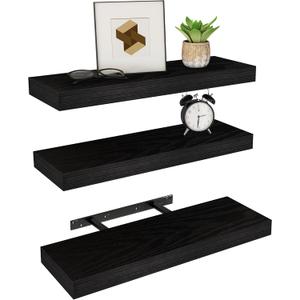 Vervida Home Decor Floating Shelves for Wall 3 Pack 17" W x 6.8" D Black Shelves for Bedroom, Living Room, Kitchen, Bathroom Decor Hanging Shelves for Wall Storage Shelf