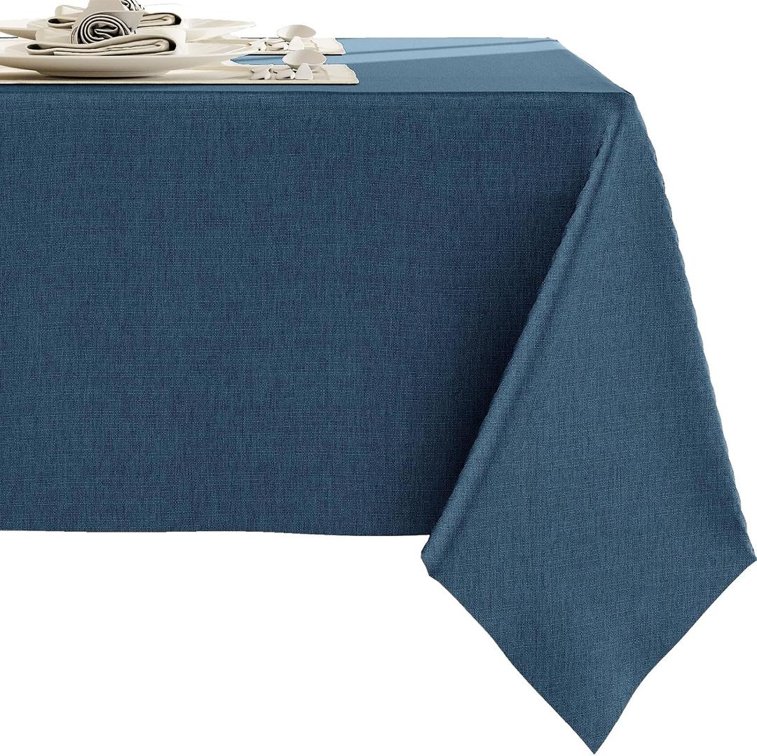 Heavy Linen Blend Navy Tablecloths - 70" x 55" Premium Solid Tablecloth Stain Resistant Waterproof Table Cover for Dining Kitchen Banquets and Buffet Soft and Thick Fabric Wrinkle Free