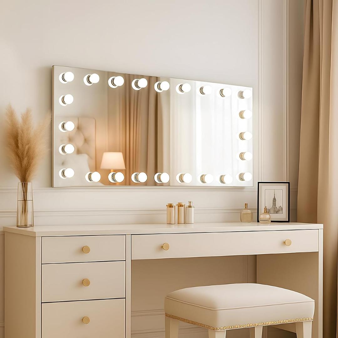 WTTY LED Bathroom Mirror with Lights 40"x24" Hollywood Wall-Mounted Mirror with 3 Color Temperatures, Stepless Dimmable Bulbs, Anti-Fog & Shatter-Proof