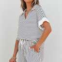 KevaMolly Womens Lounge Sets V Neck Tee and Casual Short Set Casual Pocket Decoration Two Piece Sets (White, XL)