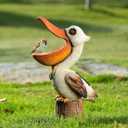 Elenon Pelican Statues Garden Statues, 14 Inch Outdoor Solar Yard Art Coastal Ocean Bird, Sculpture Ornament for Backyard Porch Lawn Patio Pond Decor