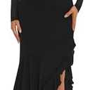 BORIFLORS Women's Bodycon Ruched Mesh Long Sleeve Maxi Dress Mermaid Ruffle Formal Cocktail Party Long Dresses, XL