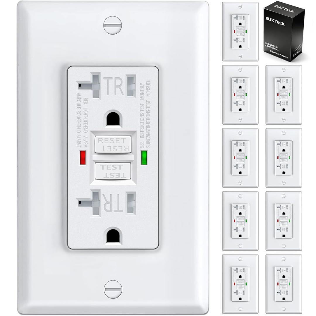 ELECTECK 10 Pack GFCI Outlet 20 Amp, Tamper Resistant (TR), Self-Test GFI Receptacles with LED Indicator, Ground Fault Circuit Interrupter, Decor Wallplate Included, UL Listed, White