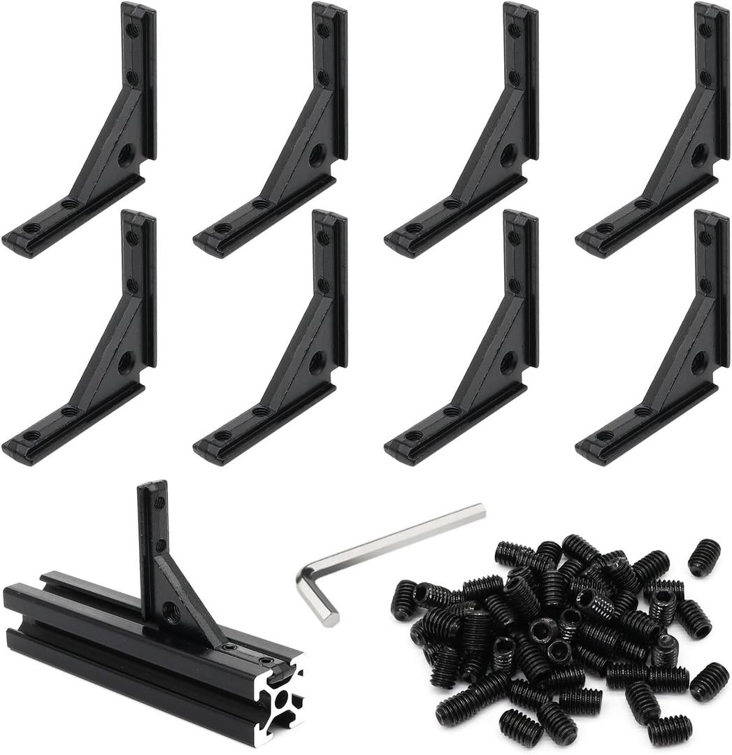 8Pcs 2020 Aluminum Extrusion Black Corner Bracket T Slot Inside L Shape Joint Angle Hardware Panel Mount Connector with Screws for 20 Series 20/20 2040 V Slot Extruded Aluminum Profile