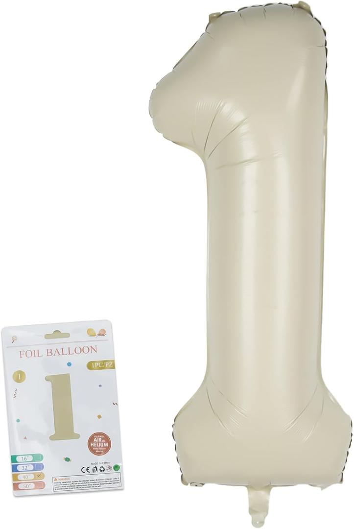 40in Birthday Big Number Balloon - CARGEN Giant Foil Balloons for Women Men Birthday Party Wedding Anniversary Supplies Decorations, Creamy White One, No.1