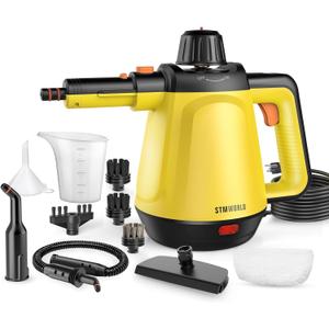 Natural Multi-Surface Handheld Steam Cleaner with 10 Accessories, 13.5OZ Pressurized Multipurpose On Demand Steam Cleaner for Home, Steamer for Cleaning Dirt, Grease, Grout, Tile, Floor, Couch and Car (Yellow)
