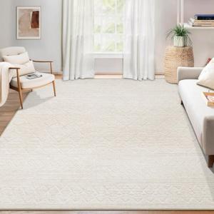Area Rug Living Room Rugs 5x7 - Large Soft Boho Geometric Rugs, Non-Slip Foldable Washable Area Rug Non Shedding Morden Indoor Floor Carpet for Living Bedroom Office Dining Room(Modern Beige, 5'x7')