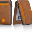Zitahli Card Holder Wallet for Men, RFID Blocking Slim Wallet with ID window,Pop Up Metal credit card holder, Bifold Minimalist Wallet idea gifts for men (03-Brown)