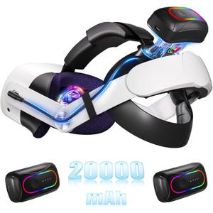 20000mAh Battery Head Strap Compatible with Meta/Oculus Quest 3 & 3S  Includes 2 Rechargeable Magnetic Battery Packs for Charging and Extended Playtime  Adjustable Head Strap Accessories