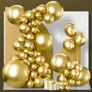 PartyWoo Metallic Gold Balloons 100 pcs Different Sizes Pack of 36 18 12 10 5 Inch, Chrome Gold Balloon Arch Kit Garland for Birthday Graduation Baby Shower Wedding Party Decorations Gold-G101