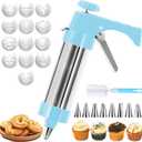 JAYVAR Cookie Press, Stainless Steel Cookie Decorating Kit, Dessert Decorating Syringe with 8 Piping Tips 13 Cookie Discs for Biscuit Maker, Frosting Piping Kit for Cupcake Decoration