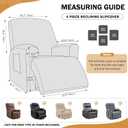 Vctops 4 Pieces Recliner Chair Covers, Geometric Jacquard Plush Recliner Slipcovers Soft Fuzzy Sofa Couch Cover Anti-Slip Furniture Protector with Elastic Bottom for Kids Cats Dogs (Cream,1 Seat)