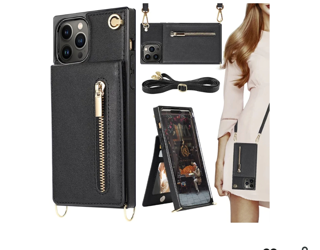 HOGGU Compatible for iPhone 14 Pro Max Case Wallet with Card Holder, Crossbody Case with Strap, Flip Leather Protective Phone Case for Women Girls-Black