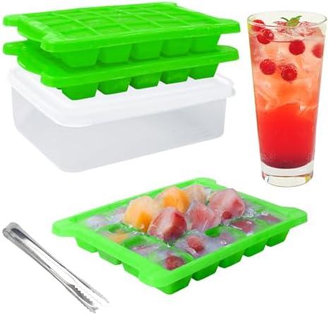AIBIRUI 4 Pack Small Ice Cube Trays for Freezer, BPA Free Ice Cube Tray with Lid and Bin–Stackable, Easy Release Plastic Ice Trays for Small Fridge,Cocktails,Drinks,Square Ice Cube Mold for Whiskey, Pack of 2 