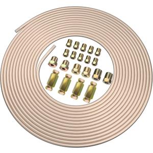 3/16"ODx25FT Copper Coated Brake Line Replacement Kit with 16 Nuts & 4 Unions [ Connector ]  Alloy Steel Tubing with Fittings for Brake Systems, Easy to bend, Corrosion-Resistant