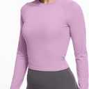 GGOV Womens Long Sleeve Crop Workout Tops Yoga Cropped Top Gym Shirts Athletic Clothes Slim Fit (Medium, Purple)