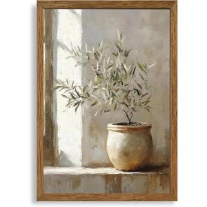 AVECCO Framed Vintage Olive Botanical Tree Canvas Wall Art, Rustic Farmhouse Wall Decor, Unique Plant Art Prints for Bathroom Bedroom Living Room Office Home Kitchen Decoration Ready to Hang 20x30 In