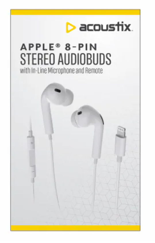 Acoustix Apple 8-pin Stereo Audiobuds With In-Line Microphone And Remote White