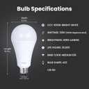 Feit Electric A23 LED Light Bulb, 300W Equivalent, Non-Dimmable, 4060 Lumens, E26 Standard Base, 3000k Bright White, High Output LED Bulb, Damp Rated, 22 Year Lifetime, OM300/830/LED