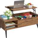 PayLessHere Lift Top Coffee Table with Adjustable Storage and Hidden Compartment Small Wood Coffee Table Center Table for Home Living Room Office Apartment Reception Room,Brown