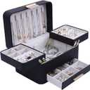 KAMIER Jewelry Box, Jewelry Organizer with Drawers, 3 Layers Jewelry Storage Organizer for Earring, Ring, Necklace, Bracelets, Gift for Women, Girls, Men, Black