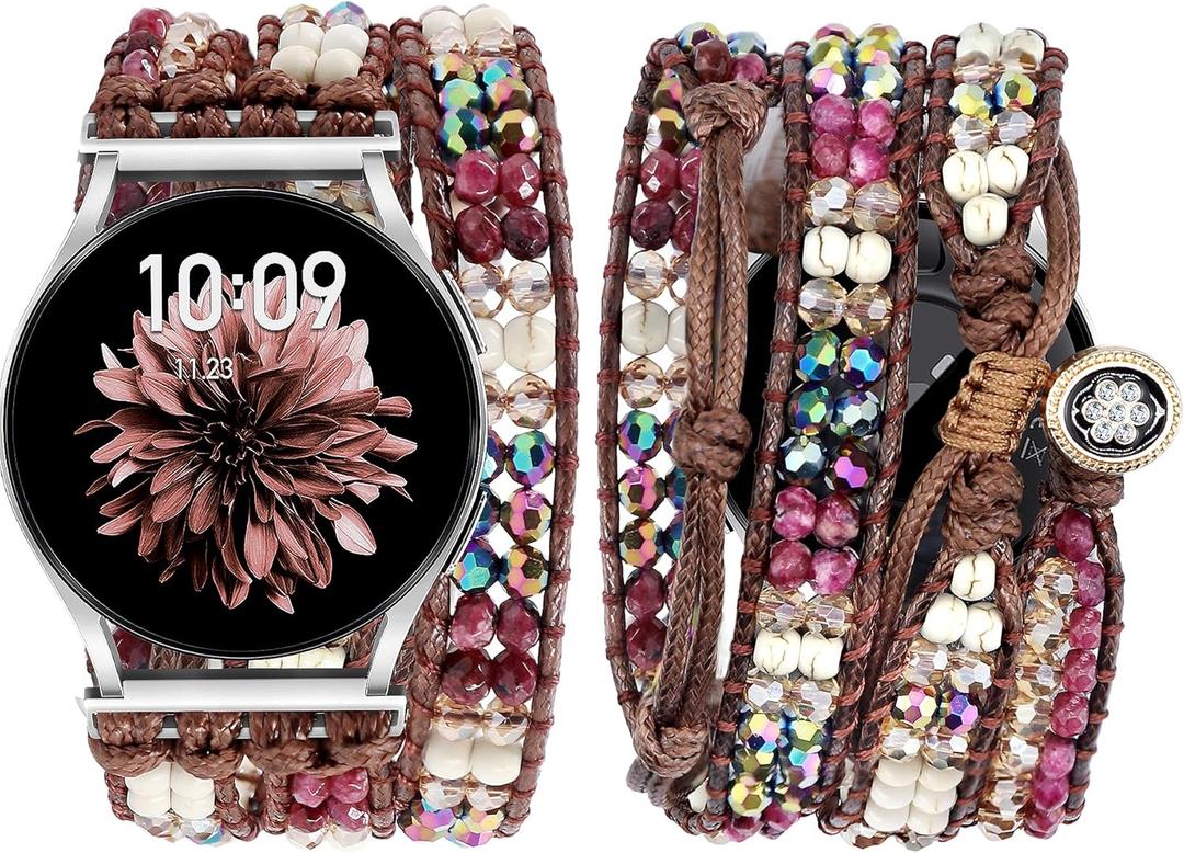 JR.DM Boho Beaded Handmade Braided Bracelet Band Women 20mm Compatible with Samsung Galaxy Watch 7/6/5/4/Active 2/4 Classic/6 Classic/5 Pro/FE 40mm 42mm 43mm 44mm 45mm 46mm 47mm