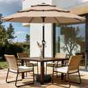 AreShark 9ft 3-Tier Patio Umbrellas, Outdoor Umbrella with 8 Sturdy Ribs UV Protection Windproof, Market Table Umbrella w/Push Button Tilt & Crank for Pool, Porch, Deck, Garden(Beige)