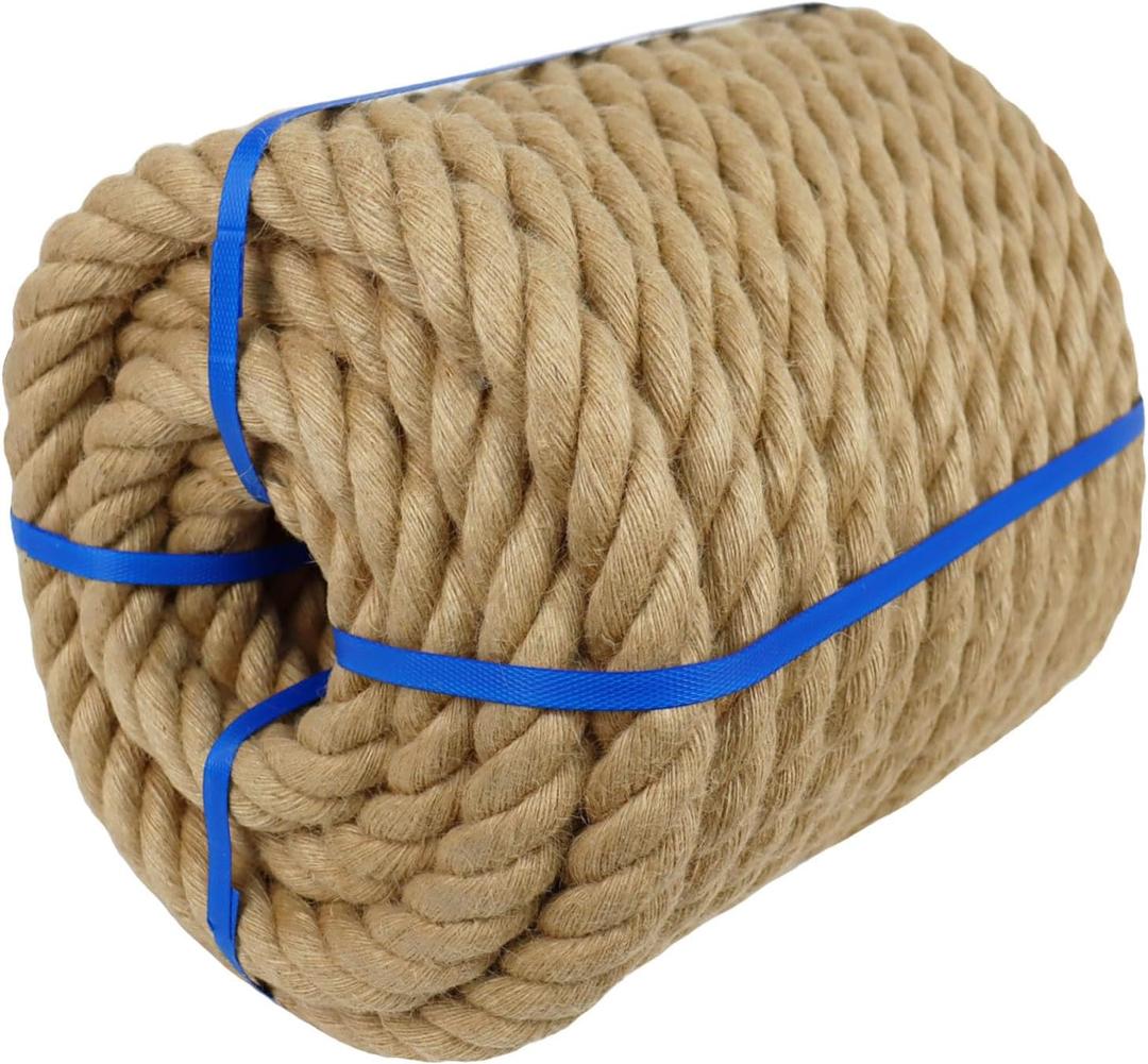 1-1/2 Inch Natural Jute Rope, 100 Feet Thick Hemp Rope, 4 Strands Twisted Manila Ropes for Docks, Nautical, Raliings, Decorating, Indoor/Outdoor Use