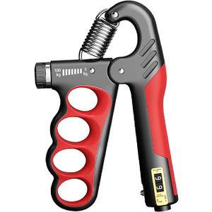 Grip Strength Trainer, Hand Grip Strengthener with Adjustable Resistance 11-220Lbs(5-100KG), Automatic Counter, Ergonomic Design, Forearm Strengthener for Musicians Athletes and Injury Recovery (Red)
