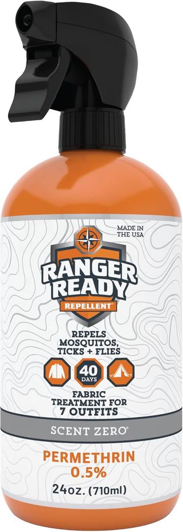 Ranger Ready Repellents Permethrin Spray for Clothes and Outdoor Gear - Permethrin Insect & Tick Repellent - Scent Zero (24 fl oz, Pack of 1)