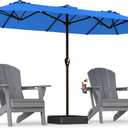 PatioKingdom 15FT Large Patio Umbrella with Base, Double Sided Rectangular Outdoor Umbrella with Sturdy Fiberglass Ribs, Market Umbrella for Pool,Garden,Backyard,Deck (Navy, 15FT)